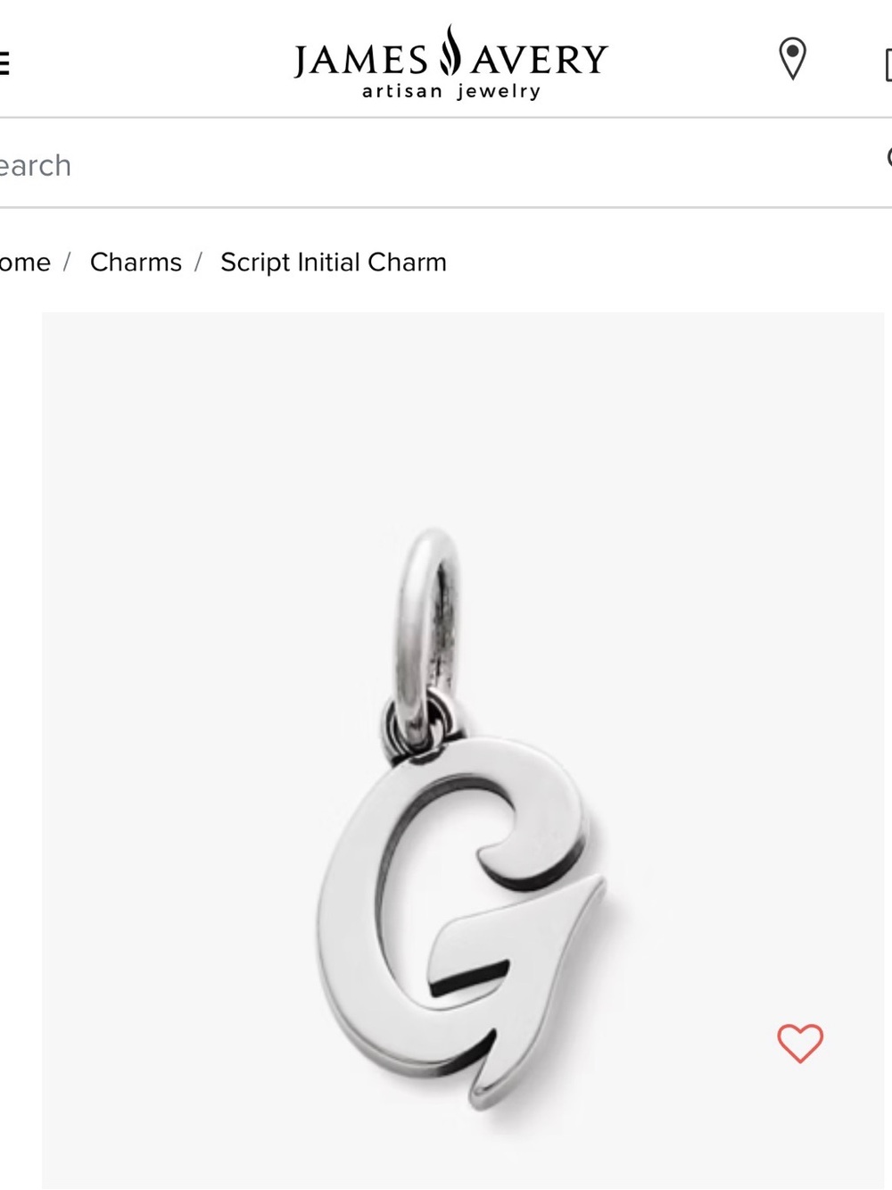 James Avery Sterling Silver Script 'G' Charm